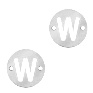 Anh&auml;nger aus Stainless Steel - Rostfreiem Stahl Zwischenst&uuml;ck rund 10mm Initial coin W Silber