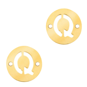 Anh&auml;nger aus Stainless Steel - Rostfreiem Stahl Zwischenst&uuml;ck rund 10mm Initial coin Q Gold