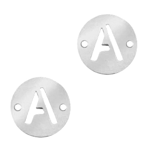 Anh&auml;nger aus Stainless Steel - Rostfreiem Stahl Zwischenst&uuml;ck 10mm Initial coin A Silber
