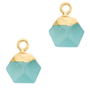 Anh&auml;nger Naturstein Hexagon Turquoise blue-gold