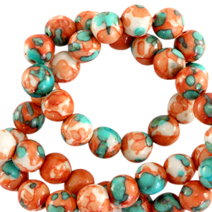 4 mm Perlen Naturstein rund Orange-turquoise