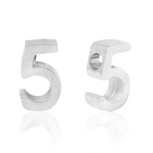 Perlen aus Stainless Steel - Rostfreiem Stahl Zahlen 5 Silber