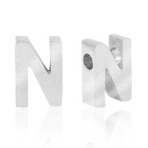 Perlen aus Stainless Steel - Rostfreiem Stahl Buchstaben N Silber
