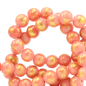 Naturstein Perlen Calcit 6mm Coral pink-gold