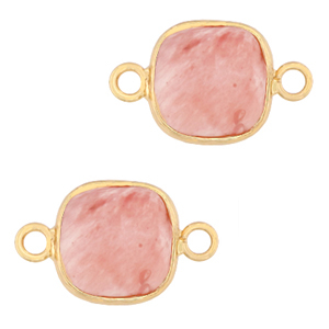 Naturstein Anh&auml;nger Zwischenst&uuml;ck 12x12mm Blossom pink-gold