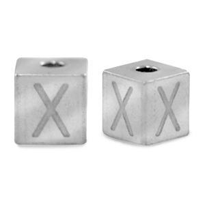 Perlen aus Stainless Steel - Rostfrei Stahl Buchstaben X Silber