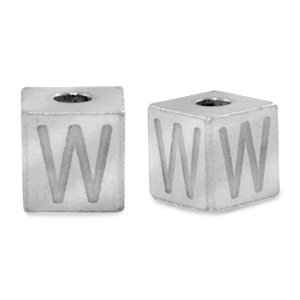Perlen aus Stainless Steel - Rostfreiem Stahl Buchstaben W Silber