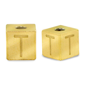 Perlen aus Stainless Steel - Rostfreiem Stahl Buchstaben T Gold