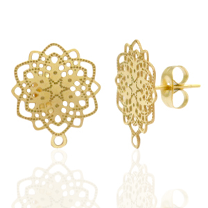 Stainless Steel - Rostfrei Stahl Ohrringe/Ohrstecker Bohemian Flower mit &Ouml;se Gold