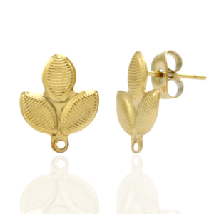 Stainless Steel - Rostfrei Stahl Ohrringe/Ohrstecker Leaf mit &Ouml;se Gold