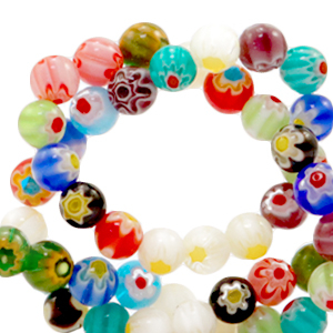 Millefiori-Glasperlen round Flower 6mm Multicolour