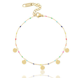 Stainless Steel - Rostfrei Stahl Fussketten Rainbow Coins Gold-Multicolour