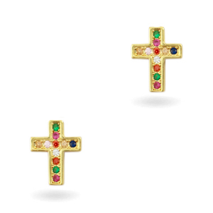 Brass Elements Zirkonia Rainbow Kreuz Gold