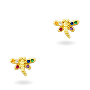 Brass Elements Zirkonia Rainbow Libelle Gold