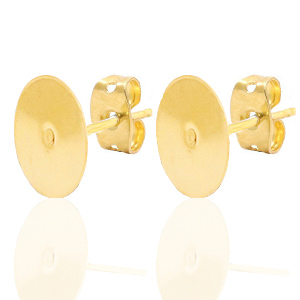 Zubeh&ouml;r aus Stainless Steel - Rostfreiem Stahl Ohrringe/Ohrstecker f&uuml;r 12mm Cabochon Gold