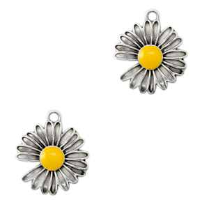 Anh&auml;nger Metall DQ Daisy Antik silber-tropical yellow (Nickelfrei)