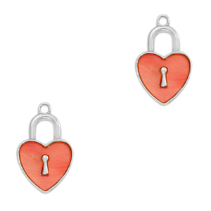 Anh&auml;nger aus Resin Lock Heart Silver-coral red