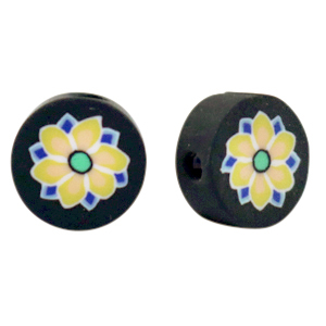 Perlen Polymer Flower Black-yellow