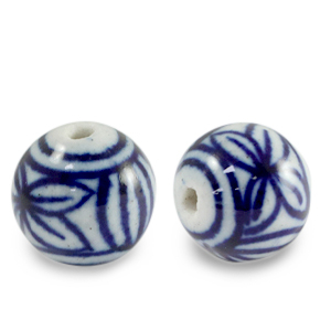 Keramik Perlen 11mm White-Delft blue