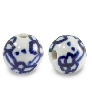 Keramik Perlen 11mm White-Delft blue