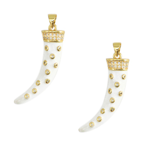 TQ Metall Brass Anh&auml;nger horn Gold-white-crystal