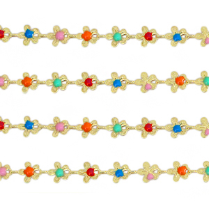 TQ Metall Brass Gliederkette flowers Gold-multicolour