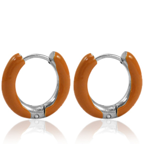 Stainless Steel - Rostfrei Stahl Ohrringe Creolen Enamel 16mm Burnt orange-silver