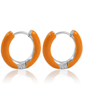 Stainless Steel - Rostfrei Stahl Ohrringe Creolen Enamel 16mm Orange-silver