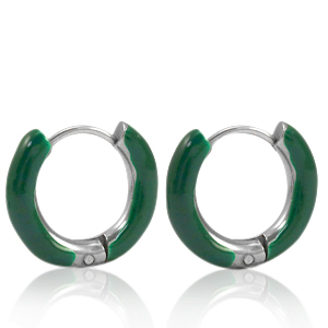 Stainless Steel - Rostfrei Stahl Ohrringe Creolen Enamel 16mm Sacramento green-silver