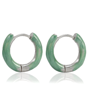 Stainless Steel - Rostfrei Stahl Ohrringe Creolen Enamel 16mm Persian green-silver