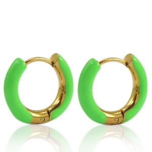 Stainless Steel - Rostfrei Stahl Ohrringe Creolen Enamel 16mm Bright green-gold