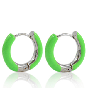 Stainless Steel - Rostfrei Stahl Ohrringe Creolen Enamel 16mm Bright green-silver