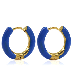 Stainless Steel - Rostfrei Stahl Ohrringe Creolen Enamel 16mm Cobalt blue-gold