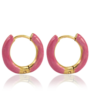 Stainless Steel - Rostfrei Stahl Ohrringe Creolen Enamel 16mm Punch pink-gold