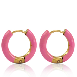 Stainless Steel - Rostfrei Stahl Ohrringe Creolen Enamel 16mm Thulian pink-gold