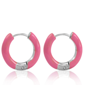 Stainless Steel - Rostfrei Stahl Ohrringe Creolen Enamel 16mm Thulian pink-silver