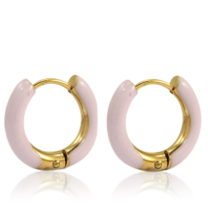 Stainless Steel - Rostfrei Stahl Ohrringe Creolen Enamel 16mm Soft light pink-gold