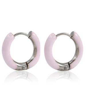 Stainless Steel - Rostfrei Stahl Ohrringe Creolen Enamel 16mm Soft light pink-silver