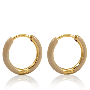Stainless Steel - Rostfrei Stahl Ohrringe Creolen Enamel 14mm Nude brown-gold