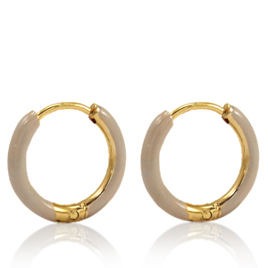 Stainless Steel - Rostfrei Stahl Ohrringe Creolen Enamel 17mm Country beige-gold