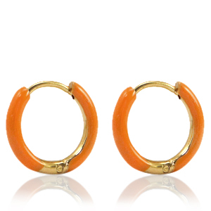Stainless Steel - Rostfrei Stahl Ohrringe Creolen Enamel 14mm Orange-gold
