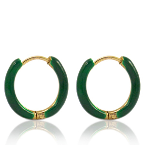 Stainless Steel - Rostfrei Stahl Ohrringe Creolen Enamel 14mm Sacramento green-gold
