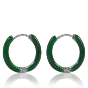 Stainless Steel - Rostfrei Stahl Ohrringe Creolen Enamel 14mm Sacramento green-silver