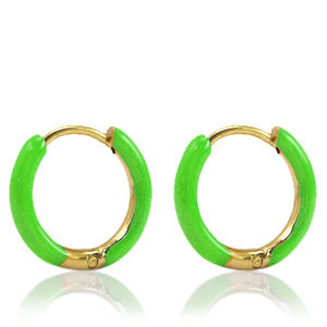 Stainless Steel - Rostfrei Stahl Ohrringe Creolen Enamel 14mm Bright green-gold