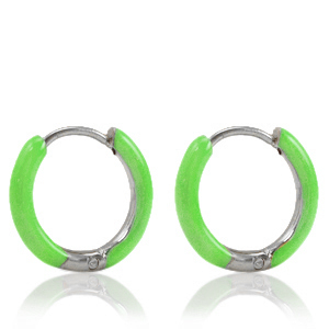 Stainless Steel - Rostfrei Stahl Ohrringe Creolen Enamel 14mm Bright green-silver