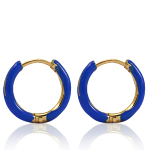 Stainless Steel - Rostfrei Stahl Ohrringe Creolen Enamel 14mm Cobalt blue-gold