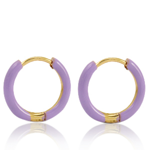Stainless Steel - Rostfrei Stahl Ohrringe Creolen Enamel 14mm Lavender purple-gold