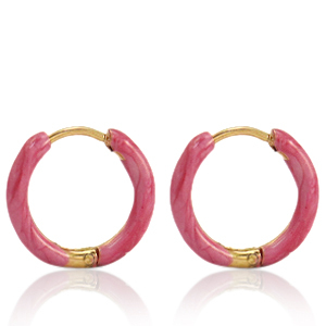Stainless Steel - Rostfrei Stahl Ohrringe Creolen Enamel 14mm Punch pink-gold
