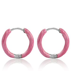 Stainless Steel - Rostfrei Stahl Ohrringe Creolen Enamel 14mm Punch pink-silver