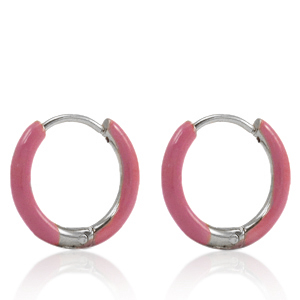 Stainless Steel - Rostfrei Stahl Ohrringe Creolen Enamel 14mm Thulian pink-silver